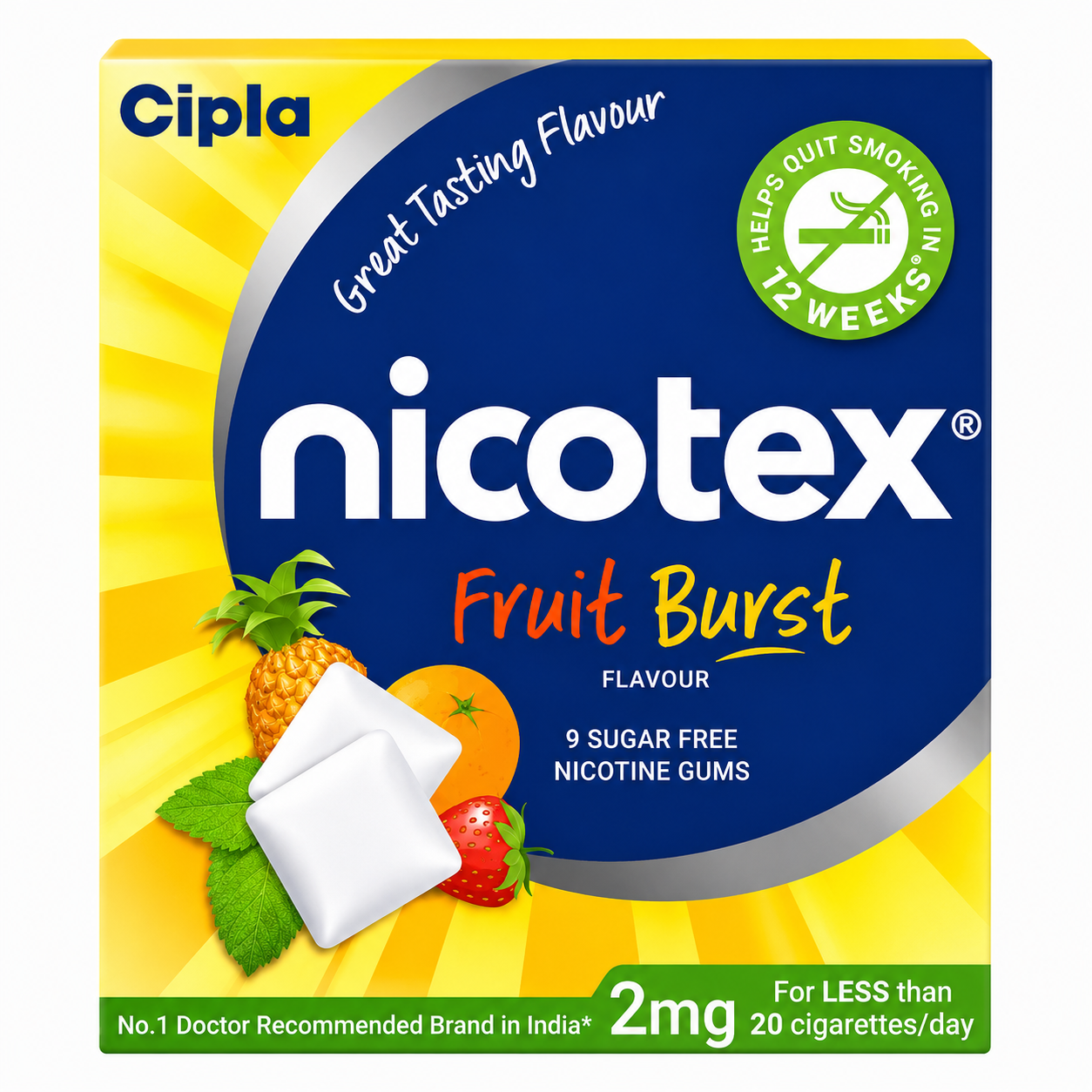 Nicotex gums, 2 mg , Fruit Burst - strip, 9 gums