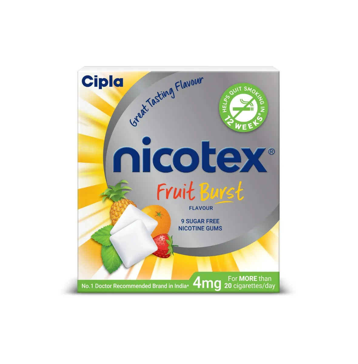 Nicotex gums, 4 mg , Fruit Burst - strip, 9 gums